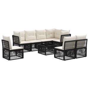 vidaXL Sodo Sofų Rinkinys 9 pcs Juoda poliratanas