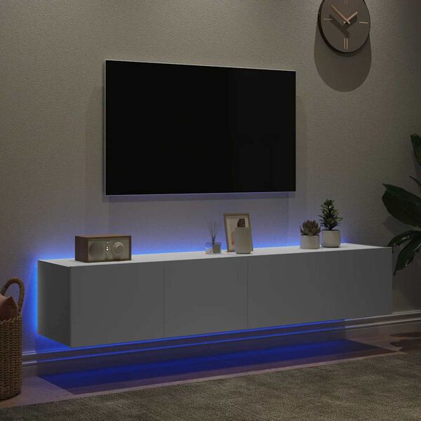 vidaXL Sieninės TV spintelės su LED, 2vnt., baltos, 80x35x31cm