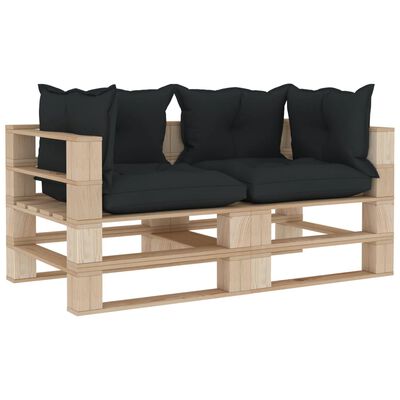 vidaXL Dvivietė sodo sofa iš palečių su antracito pagalvėmis, mediena