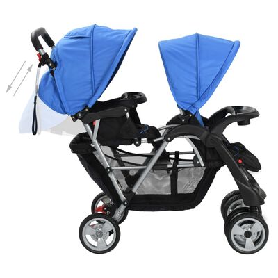 vidaXL Vaikiškas dvivietis vežimėlis, plienas, mėlynas/juodas