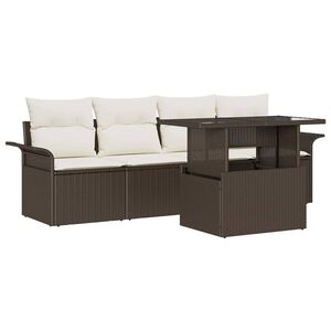 vidaXL Sodo Sofų Rinkinys su pagalve 5 pcs Ruda Poli ratanas