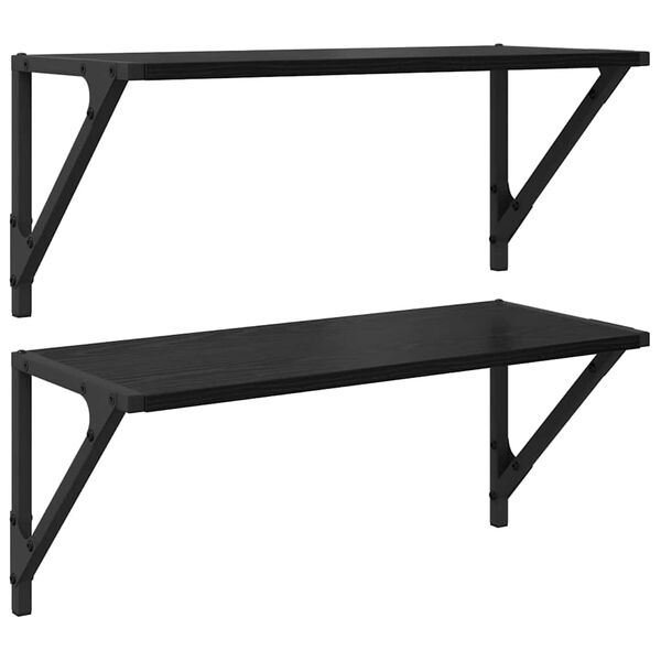 vidaXL Sieninės lentynos 2 pcs Juodas ąžuolas 60 x 25 x 25,5 cm