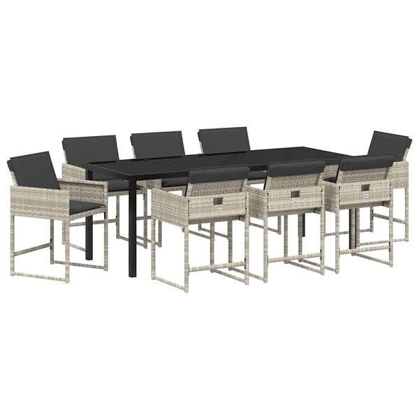 vidaXL Sodo valgomojo komplektas 9 pcs &Scaron;viesiai pilka poliratanas