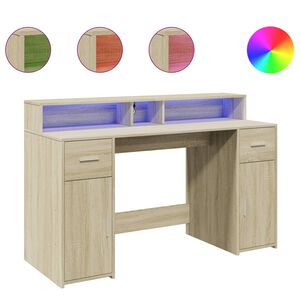 vidaXL Ra&scaron;omasis stalas su LED ap&scaron;vietimu, ąžuolo, 140x55x91cm