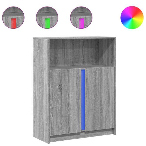 vidaXL &Scaron;oninė spintelė su LED, pilka ąžuolo, 77x34x100cm, mediena