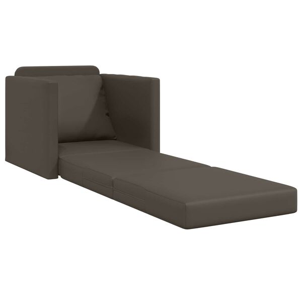 vidaXL Grindų sofa-lova, 2-1, pilka, 112x174x55cm, dirbtinė oda