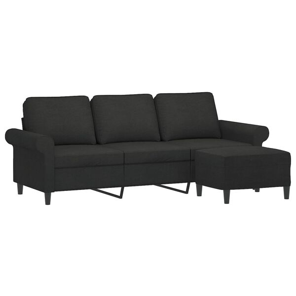 vidaXL Trivietė sofa su pakoja, juodos spalvos, 180cm, audinys