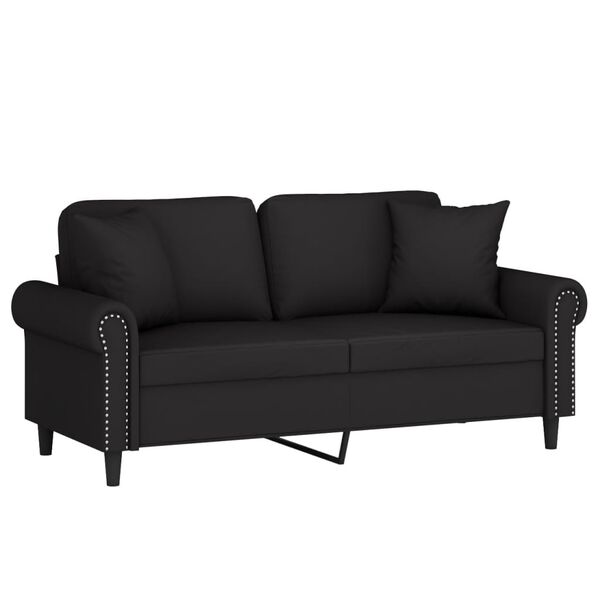 vidaXL Dvivietė sofa su pagalvėlėmis, juodos spalvos, 140cm, aksomas