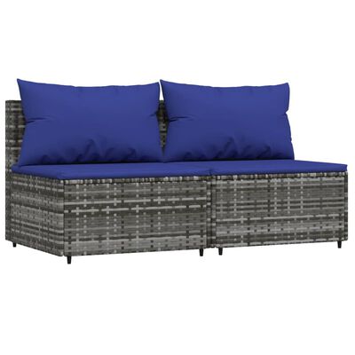 vidaXL Vidurinės sofos dalys su pagalvėmis, 2vnt., pilkos, poliratanas
