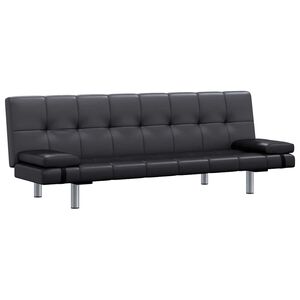 vidaXL Sofa lova su dviem pagalv., dirbtinė oda, reguliuoj., juoda