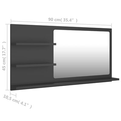 vidaXL Vonios kambario veidrodis, pilkos spalvos, 90x10,5x45cm, MDP