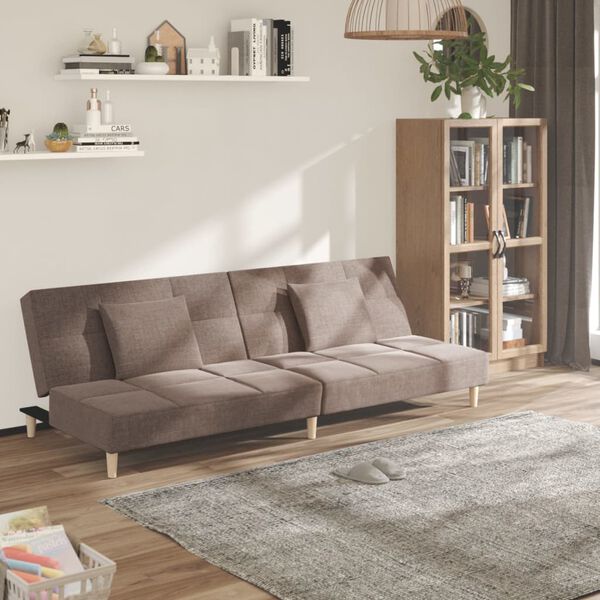 vidaXL Dvivietė sofa-lova su dvejomis pagalvėmis, taupe, audinys