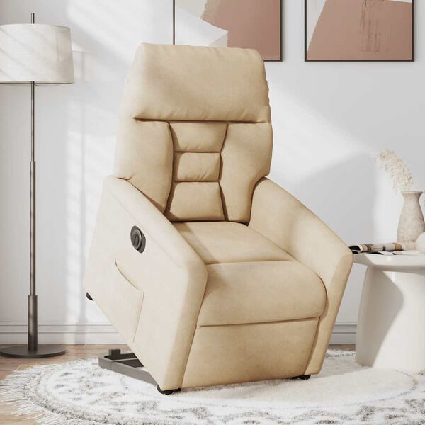 vidaXL Atsistojantis elektrinis krėslas, kreminis, audinys