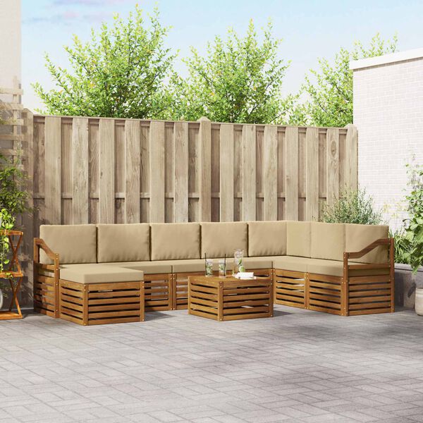 vidaXL Sekcijos sofų komplektas su pagalve 9 pcs Natūralus ir bežinis