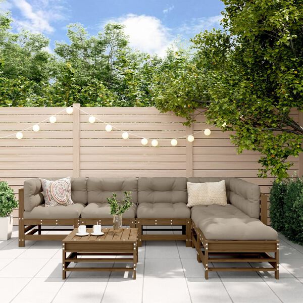 vidaXL Sodo komplektas su pagalvėlėmis, 7 dalių, medaus rudas, mediena