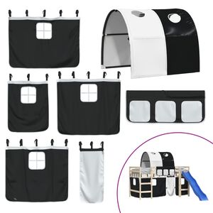 vidaXL Užuolaidos auk&scaron;tai lovai su tuneliu, baltos/juodos, poliesteris