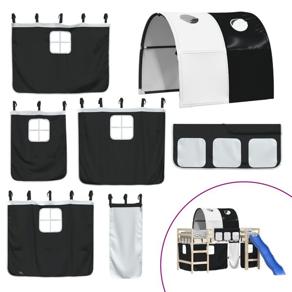 vidaXL Užuolaidos auk&scaron;tai lovai su tuneliu, baltos/juodos, poliesteris