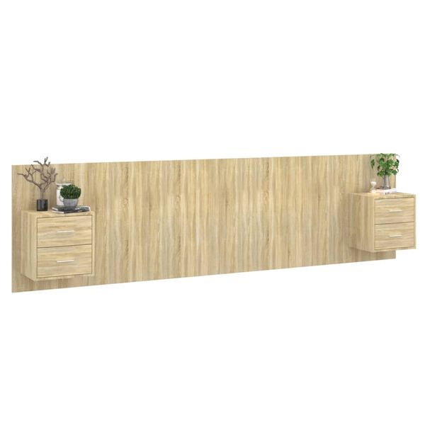 vidaXL Lovos galvūgalis su spintelėmis, ąžuolo, apdirbta mediena