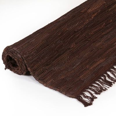 vidaXL Rankomis austas Chindi kilimėlis, oda, 160x230cm, rudas