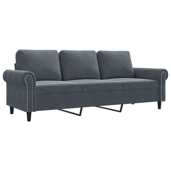 vidaXL Trivietė sofa, tamsiai pilkos spalvos, 180cm, aksomas