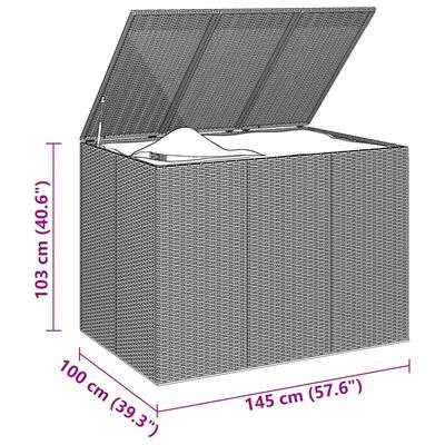 vidaXL Sodo dėžė pagalvėlėms, pilka, 145x100x103cm, PE ratanas