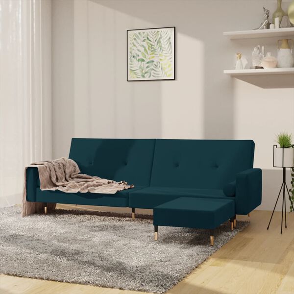 vidaXL Dvivietė sofa-lova su pakoja, mėlynos spalvos, aksomas