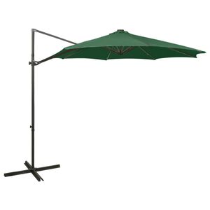 vidaXL Gembinis skėtis su stulpu ir LED lemputėmis, žalias, 300cm