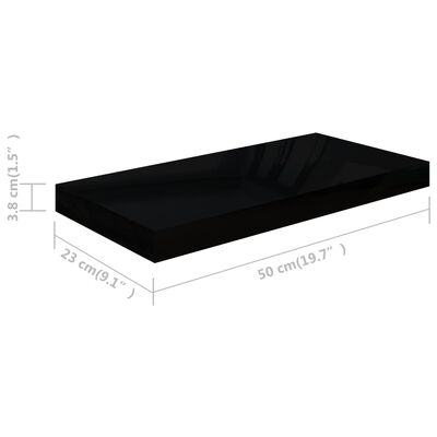 vidaXL Pakabinamos sieninės lentynos, 4vnt., juodos, 50x23x3,8cm, MDF