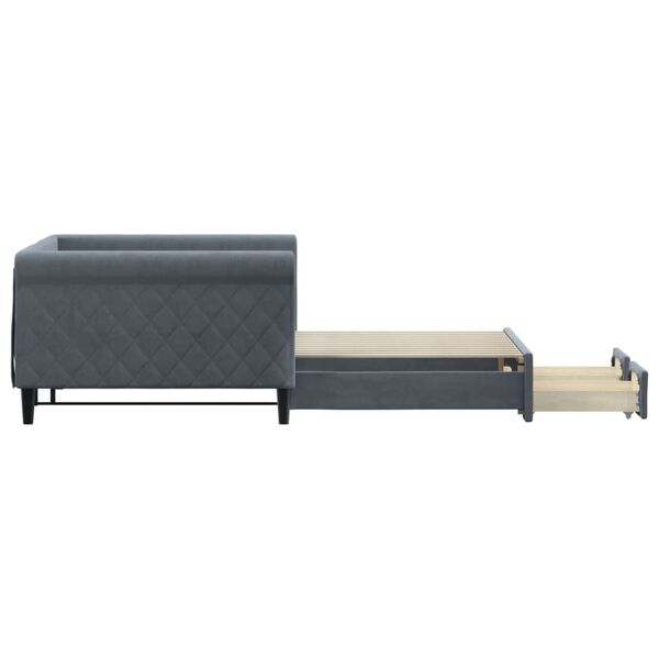 vidaXL Lova su ištraukiama dalimi/stalčiais, pilka, 100x200cm, aksomas