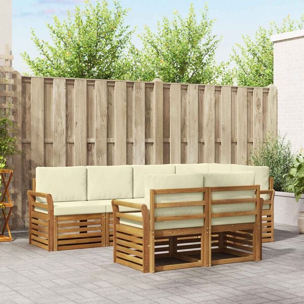 vidaXL Sekcijos sofų komplektas 7 pcs Natūralus ir grietinėlė