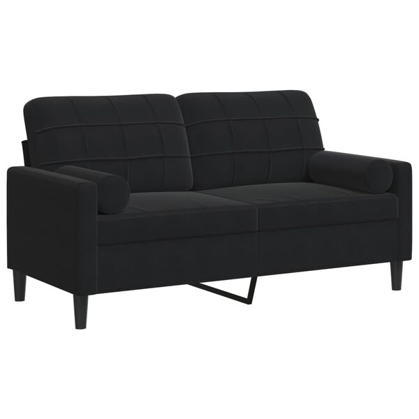 vidaXL Dvivietė sofa su pagalvėlėmis, juodos spalvos, 140cm, aksomas