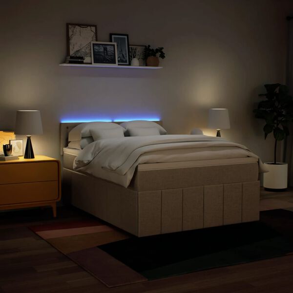 vidaXL Lova su spyruoklėmis ir čiužiniu, kreminė, 140x200 cm, audinys