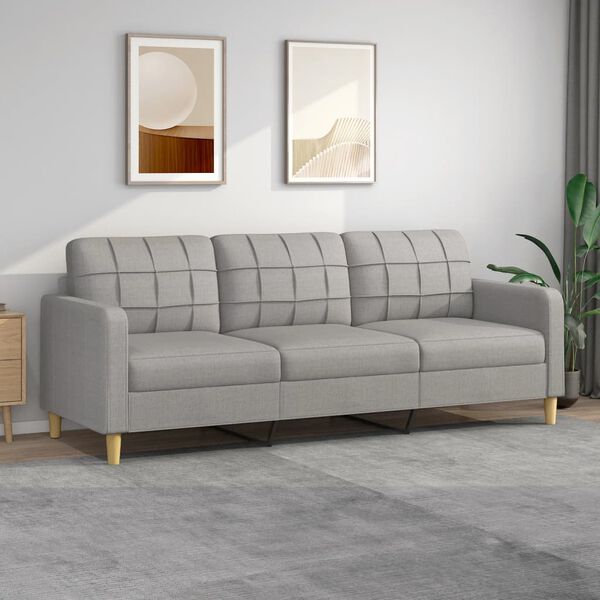 vidaXL Trivietė sofa, &scaron;viesiai pilkos spalvos, 210cm, audinys