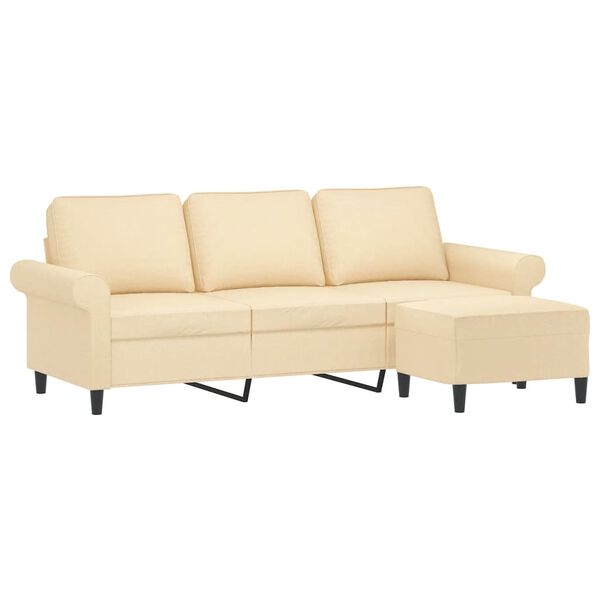 vidaXL Trivietė sofa su pakoja, kreminės spalvos, 180cm, audinys