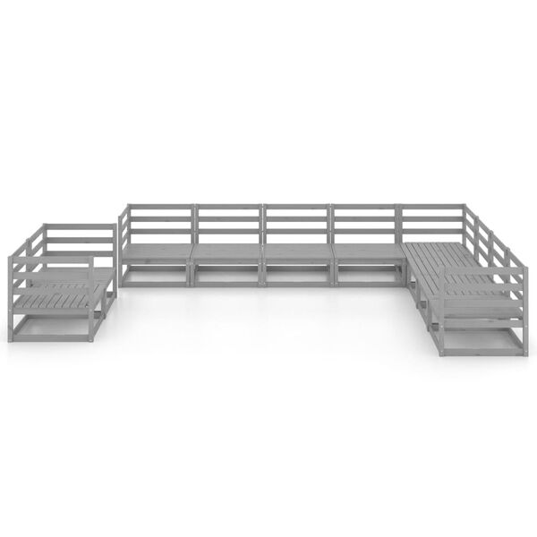 vidaXL Sodo poilsio baldų komplektas, 10 dalių, pilkas, pušies masyvas