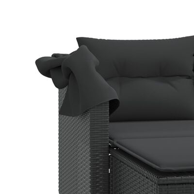 vidaXL Dvivietė sodo sofa su skliautu/taburetėmis, juoda, poliratanas