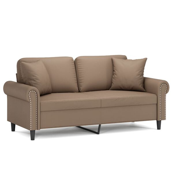 vidaXL Dvivietė sofa su pagalvėmis, kapučino, 140cm, dirbtinė oda