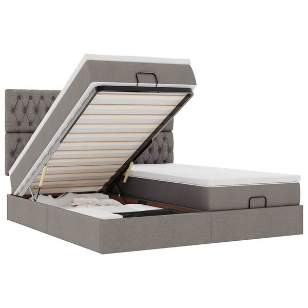 vidaXL Osmanų lovos rėmas su čiužiniais, taupe, 200x200cm, audinys