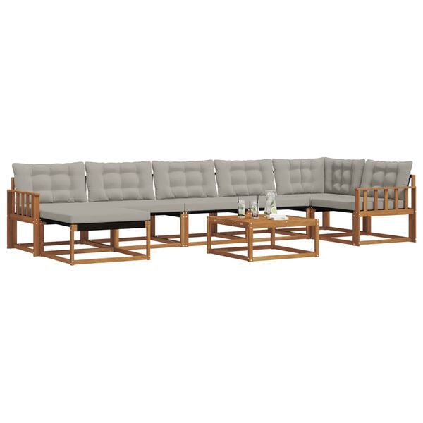 vidaXL Lauko sofos komplektas 8 pcs Natūrali ir &scaron;viesiai pilka