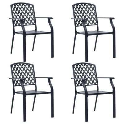 vidaXL Lauko kėdės, 4vnt., juodos spalvos, plienas, tinklinio dizaino