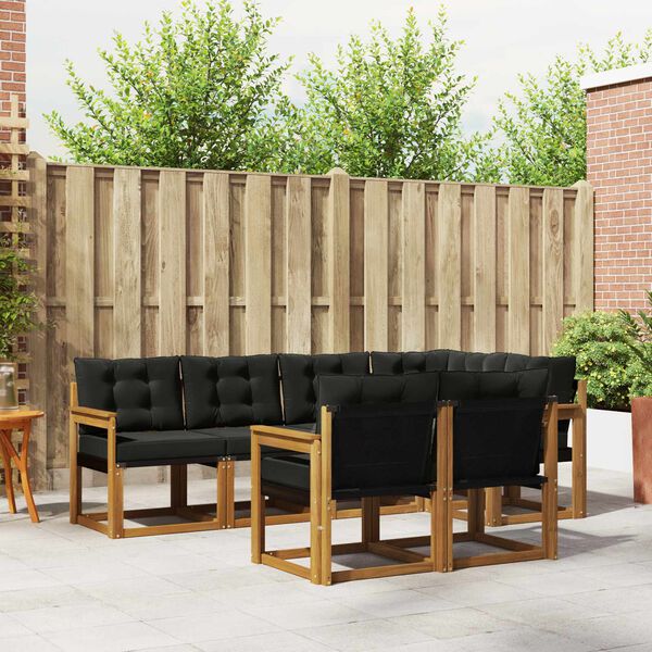 vidaXL Lauko sofos komplektas su pagalve 7 pcs Natūrali ir juoda