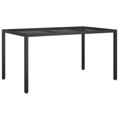 vidaXL Sodo stalas, juodas, 150x90x75cm, grūdintas stiklas/poliratanas
