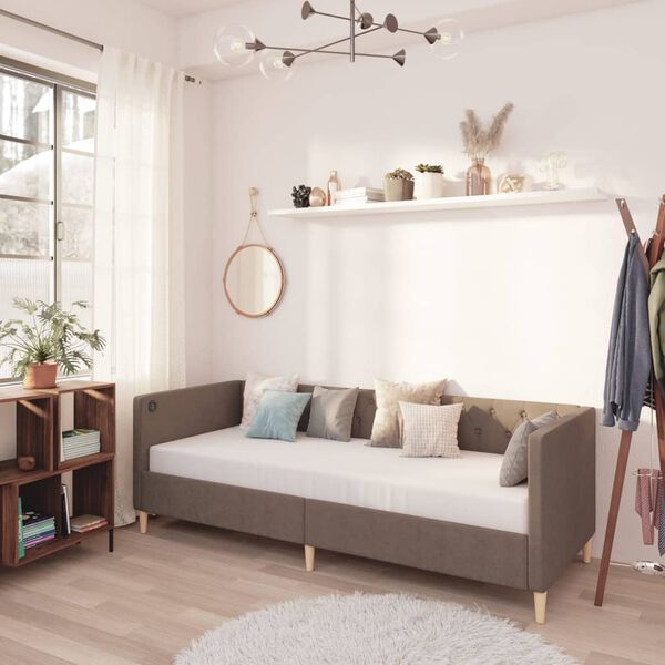 vidaXL Lova su čiužiniu ir USB i&scaron;vestimi, taupe, 90x200cm, audinys