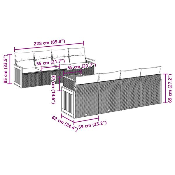 vidaXL Sodo komplektas su pagalvėlėmis, 9 dalių, juodas, poliratanas
