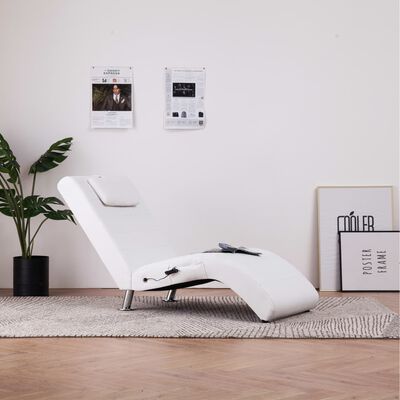 vidaXL Masažinis gultas su pagalve, baltas, dirbtinė oda