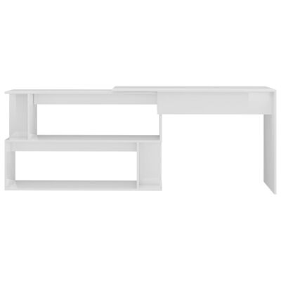 vidaXL Kampinis rašomasis stalas, baltas, 200x50x76cm, MDP, blizgus