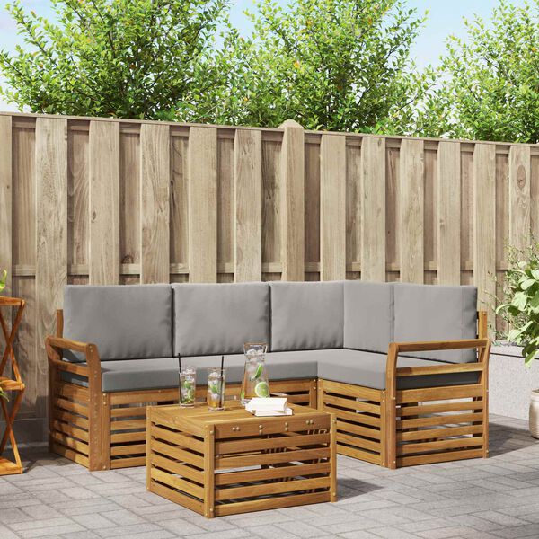 vidaXL Lauko sofos komplektas 5 pcs Natūrali ir &scaron;viesiai pilka