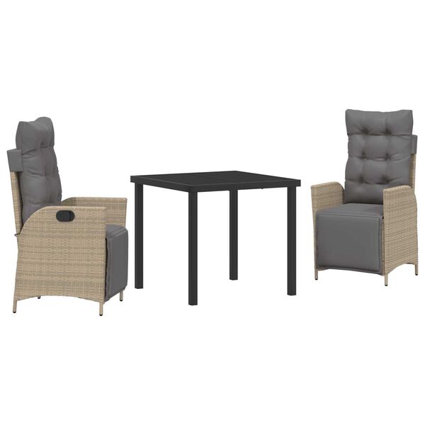 vidaXL Sodo valgomojo komplektas su pagalve 3 pcs Smėlio poliratanas