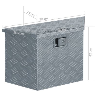 vidaXL Aliuminio dėžė, 70x24x42cm, trapecijos formos, sidabrinė