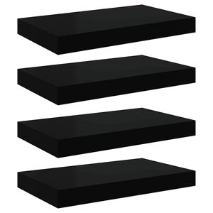vidaXL Pakabinamos sieninės lentynos, 4vnt., juodos, 40x23,5x3,8cm, MDF